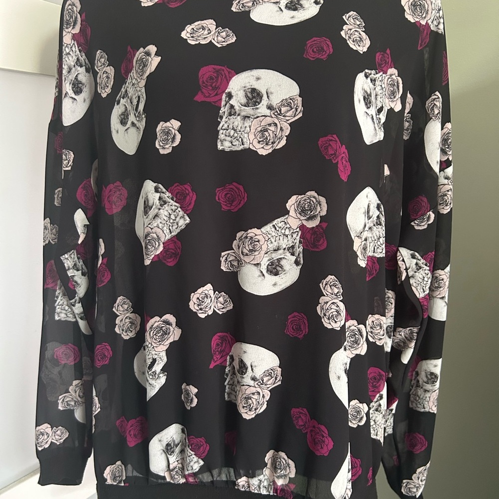 Torrid Black and Pink Sheer Floral Blouse